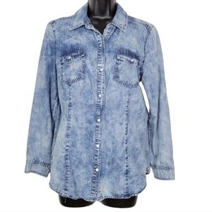 Chico's stone washed button front cotton blend top